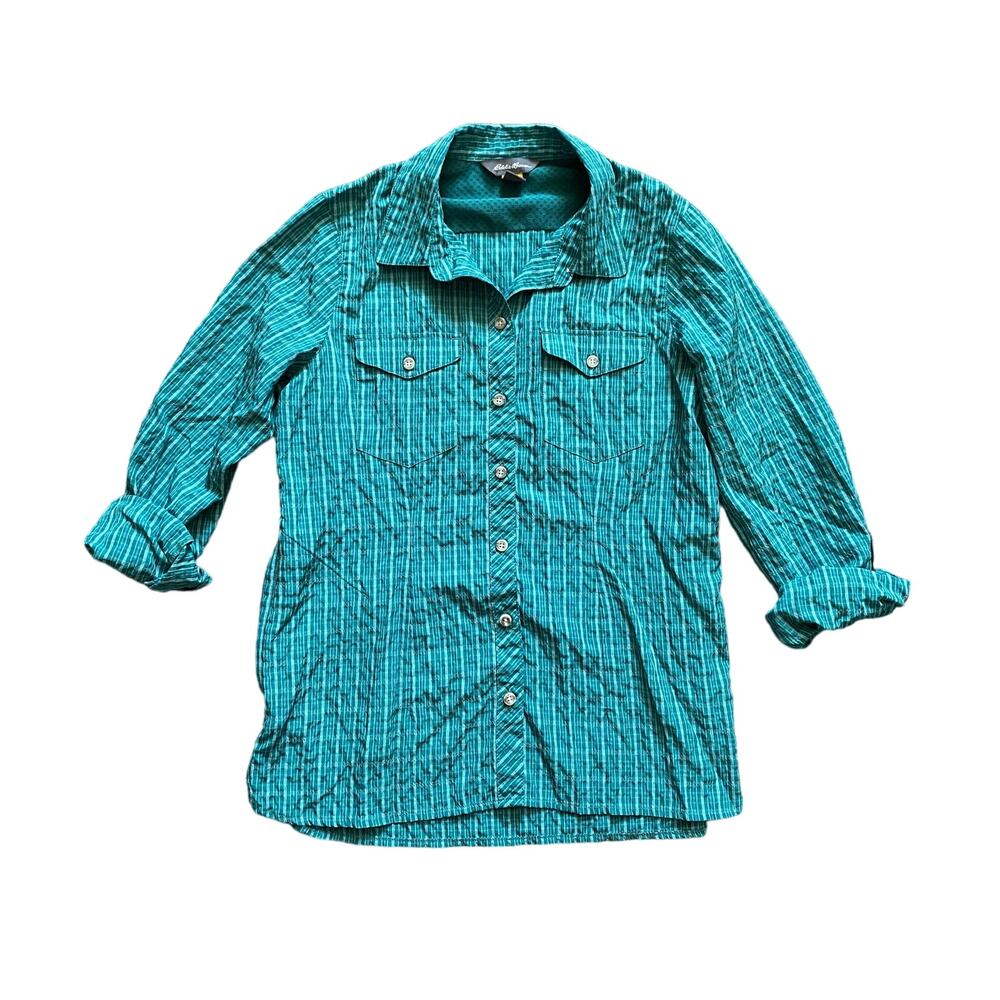 Eddie Bauer Women's Green Vented Hiking/Fishing Shirt Sz Small Petite Athleisure